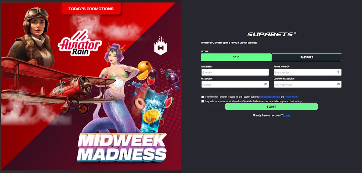 Supabets Desktop Registration Screenshot